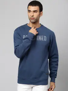 Campus Sutra Men Blue & White Typography Printed Pullover