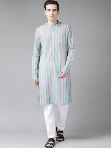 See Designs Men Multicoloured Striped Thread Work Straight Kurta