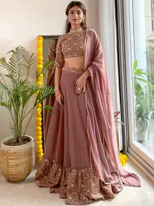 Libas Purple & Beige Embroidered Thread Work Ready to Wear Lehenga & Blouse With Dupatta
