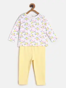 MINI KLUB Girls White & Yellow Printed T-shirt with Pyjamas
