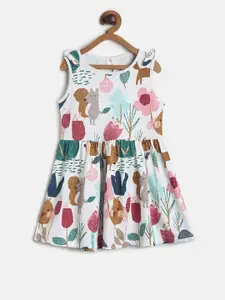 MINI KLUB Girls Conversational Printed Cotton Fit & Flare Dress