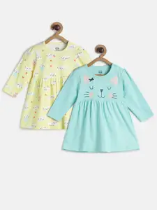 MINI KLUB Girls Infants Pack Of 2 Conversational Printed Cotton A-Line Dresses