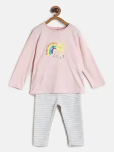 MINI KLUB Girls Set of 2 Multicoloured Printed Top with Trousers