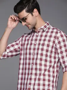Allen Solly Men Maroon & Off-White Slim Fit Pure Cotton Checked Casual Shirt