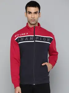 Alcis Men Navy Blue & Red Cotton Colourblocked Sweatshirt