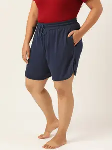 SPIRIT ANIMAL Women Plus Size Navy Blue High-Rise Lounge Shorts