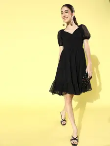Sera Women Stylish Black Self Design Dress