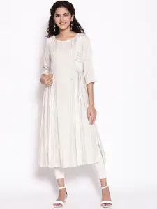 AURELIA Women White Striped Kurta
