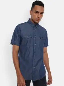 VAN HEUSEN DENIM LABS Men Blue Slim Fit Opaque Casual Shirt
