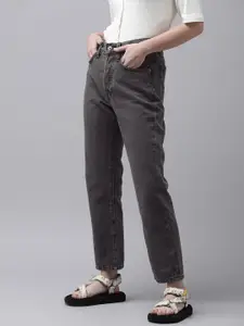 MANGO Women Charcoal Straight Fit High-Rise Light Fade Cropped Jeans