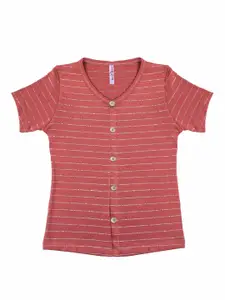 Hunny Bunny Coral & Gold-Toned Sparkle Striped Shirt Style Top