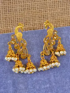 Crunchy Fashion Gold-Toned  Jhumkas Earrings