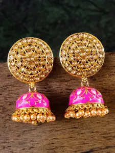 Crunchy Fashion Gold-Plated & Pink Dome Shaped Jhumkas