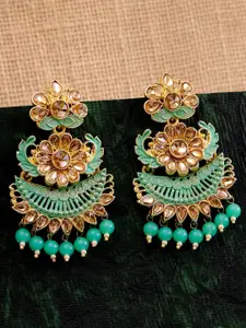 Crunchy Fashion Gold Plated Gold Toned& Green Contemporary Drop Earrings