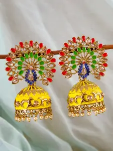 Crunchy Fashion Gold Plated Gold-Toned Contemporary Jhumkas Earrings