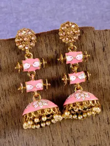 Crunchy Fashion Gold Plated Pink Contemporary Jhumkas Earrings