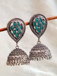 Crunchy Fashion Silver-Toned Jhumkas Earrings