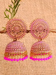 Crunchy Fashion Gold Plated Pink Dome Shaped Jhumkas Earrings