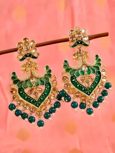 Crunchy Fashion Gold Plated Green Peacock Shaped Drop Earrings