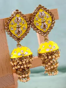 Crunchy Fashion Gold Plated Yellow Dome Shaped Jhumkas Earrings