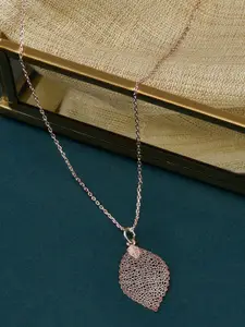 Accessorize London Women Rose-Gold Plated Filigree Leaf Pendant & Chain