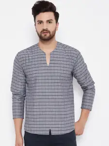 even Men Grey & Black Pure Cotton Kurta
