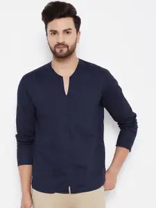 even Men Blue Geometric Thread Work Dobby Kurta