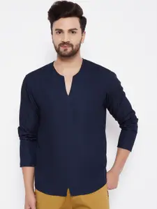 even Men Blue Solid Pure Cotton Above Knee Kurta
