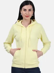 Monte Carlo Women Yellow Solid Hooded Sweatshirt