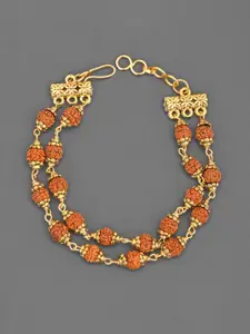 Tistabene Men Brown Rudhraksha Gold-Plated Wraparound Bracelet