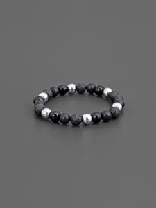 Tistabene Men Black & Silver-Toned Rhodium-Plated Elasticated Metallic Bracelet