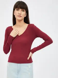 Harpa Women Maroon Fitted Top