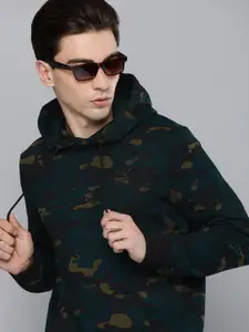 Puma Men Teal Green Camouflage Printed Classics Hooded Regular fit Sweatshirt