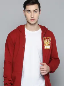 Puma Men Red Brand Logo Printed Hood Open Front Jacket
