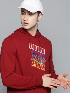 Puma Men Regular Fit Typographical Printed Full Sleeved Hooded Sweatshirt