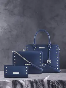 Flying Berry Women Set Of 3 Blue Embellished Handbag With Sling Bag And Wallet