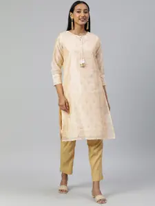 Global Desi Women Beige & Golden Printed Kurta