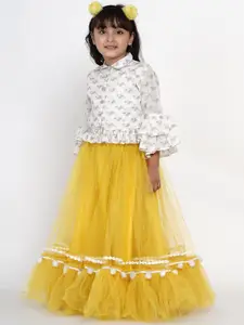 Bitiya by Bhama Girls White Printed Top with Yellow Skirt