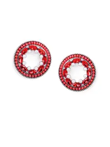 Rubans Silver-Plated Red & White Circular Studs