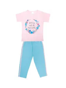 Todd N Teen Girls Pink & Blue Printed Night Suit
