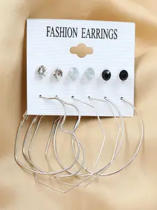 Shining Diva Fashion Combo Set Of 6 Silver-Toned Hoop and Stud Earrings