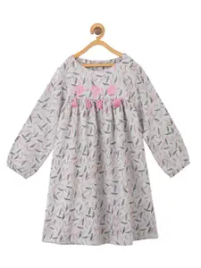 Miyo Girls Grey Embroidered A-Line Dress