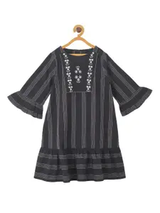 Miyo Black & White Embroidered Striped Dress