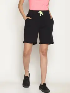 Wolfpack Women Black Solid Low-Rise Regular Shorts