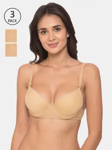Tweens Pack Of 3 Beige Solid All Day Comfort Push Up Bras - Underwired padded