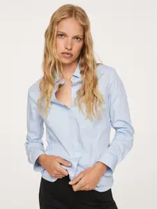 MANGO Women Blue Opaque Casual Shirt