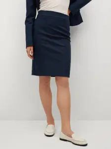 MANGO Women Navy Blue Solid Pencil Knee-Length Skirt