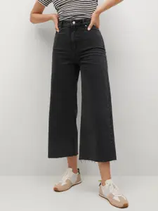 MANGO Women Black Pure Cotton High-Rise Culotte Jeans