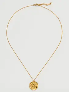 MANGO Gold-Toned & Green Stone-Studded Taurus Necklace