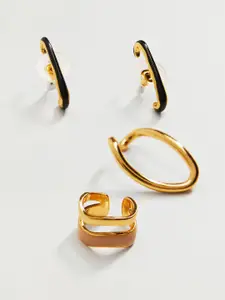 MANGO Set of Gold-Toned Stud Earrings & 2 Ear Cuffs